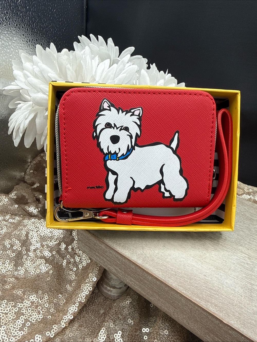 Marc Tetro small Red Wallet Wristlet with White Westie Dog Graphic